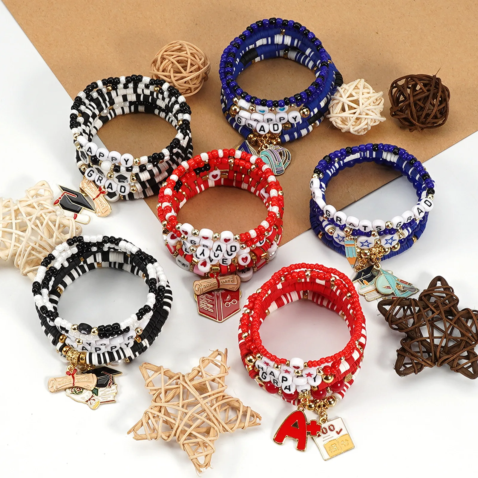 Graduation School Bracelet Set Book A+ Grad Cap Charm Bracelets Back to School Friendship Jewelry Gift for Women Dropshipping