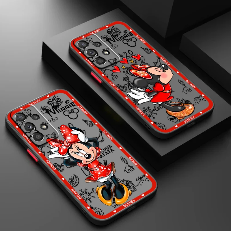 Art Disney Minnie Red Girl For Samsung A53 A52 A33 A32 A51 A71 A21S A13 A73 A50 A22 A12 A72 5G Frosted Translucent Phone Case