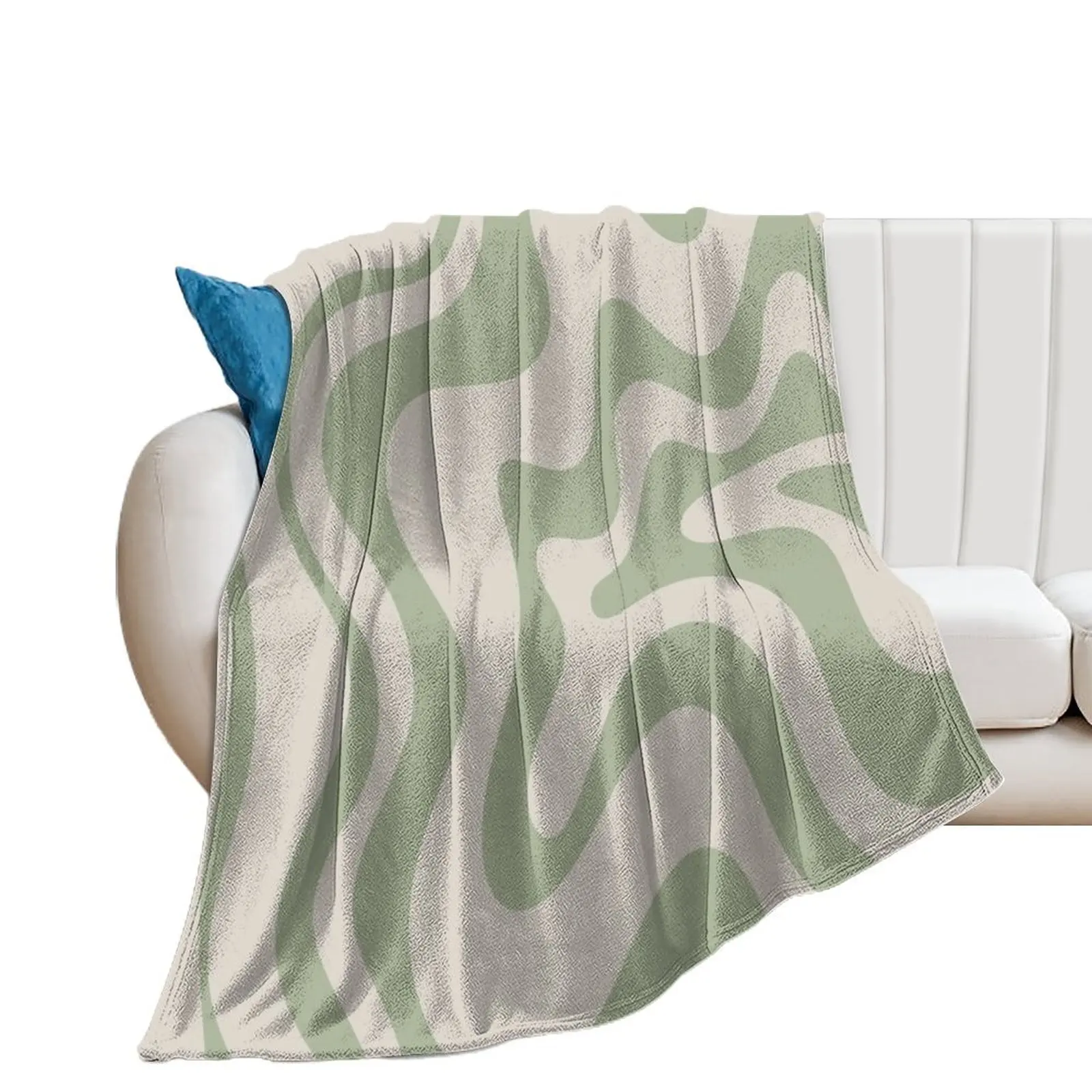 

Liquid Swirl Contemporary Abstract Pattern in Sage Green and Beige Throw Blanket Plaid on the sofa Thins Designers Baby Blankets