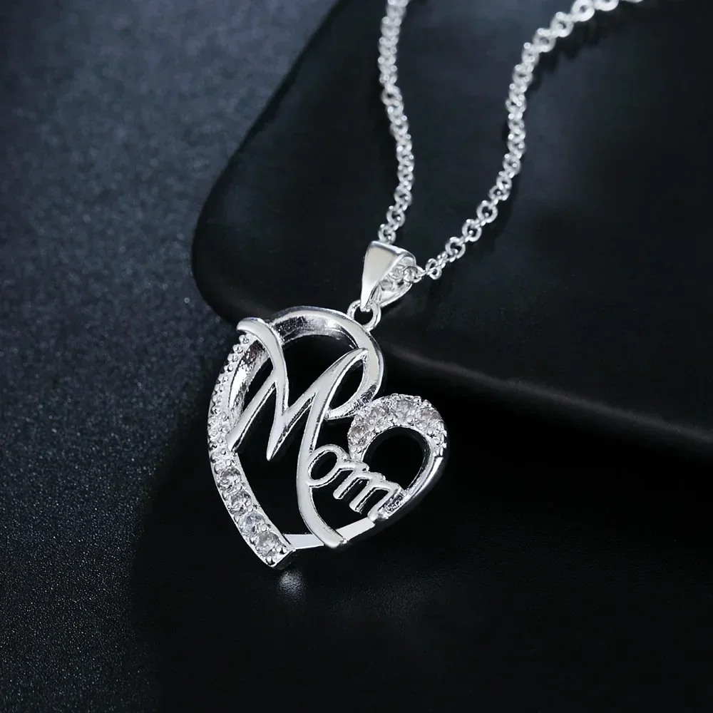 

Hot Mother's Day Gifts 925 Sterling Silver Charm Elegant MOM AAA Zircon Heart Pendant Necklace for Women Fashion Brands Jewelry