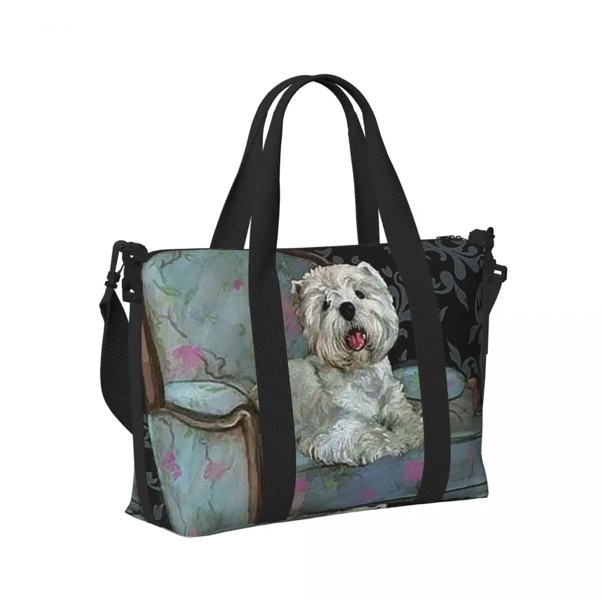 

Westie Blue Marshmallow Shake West Highland Terrier Dog Beach Travel Bag Tote Bags for Yoga Women Shopping Duffle Shoulder Bag