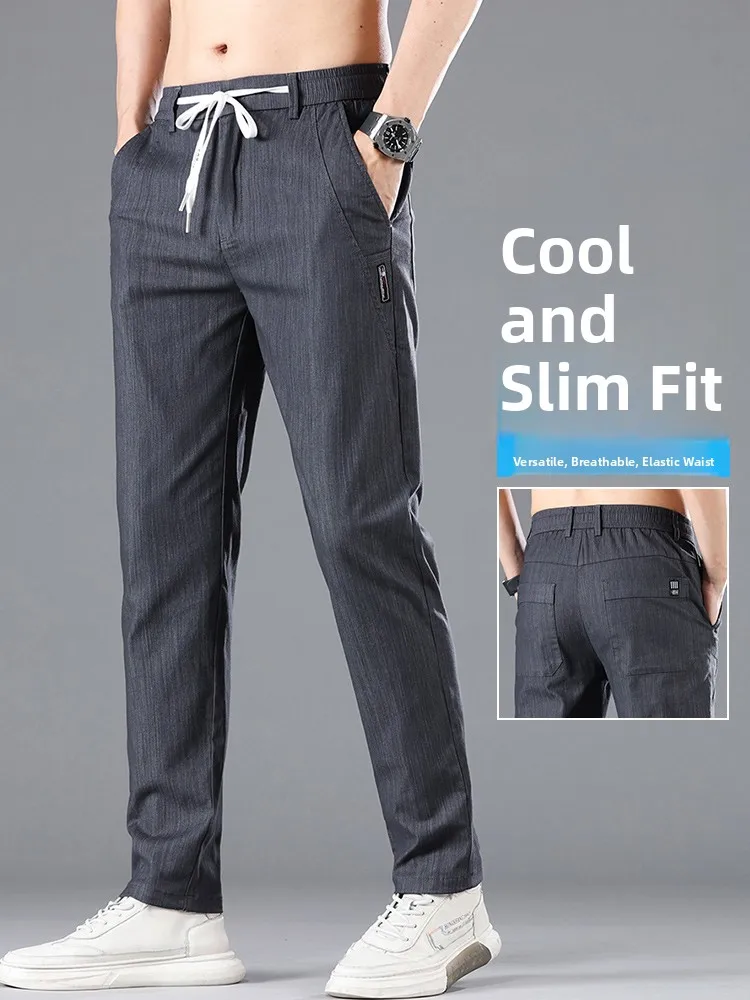 

Versatile Qui Dry Spor Slim Fit Large Size Casual Pants Thin Summer Men's Straight Leg Loose Trousers Cotton Polyester Blend