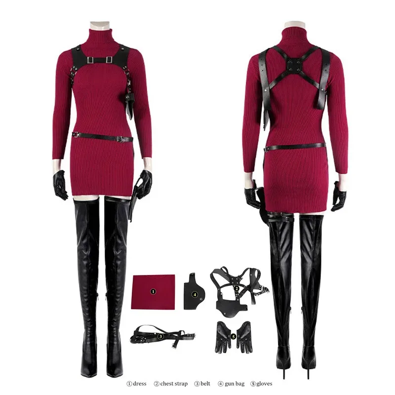 Strój Cosplay Ada Wong Resident Evil 4 CyFemale Sukienka Pasek Kostiumy Fantazyjne Przebranie na Halloween Karnawał dla Dorosłych Kobiet Dziewcząt
