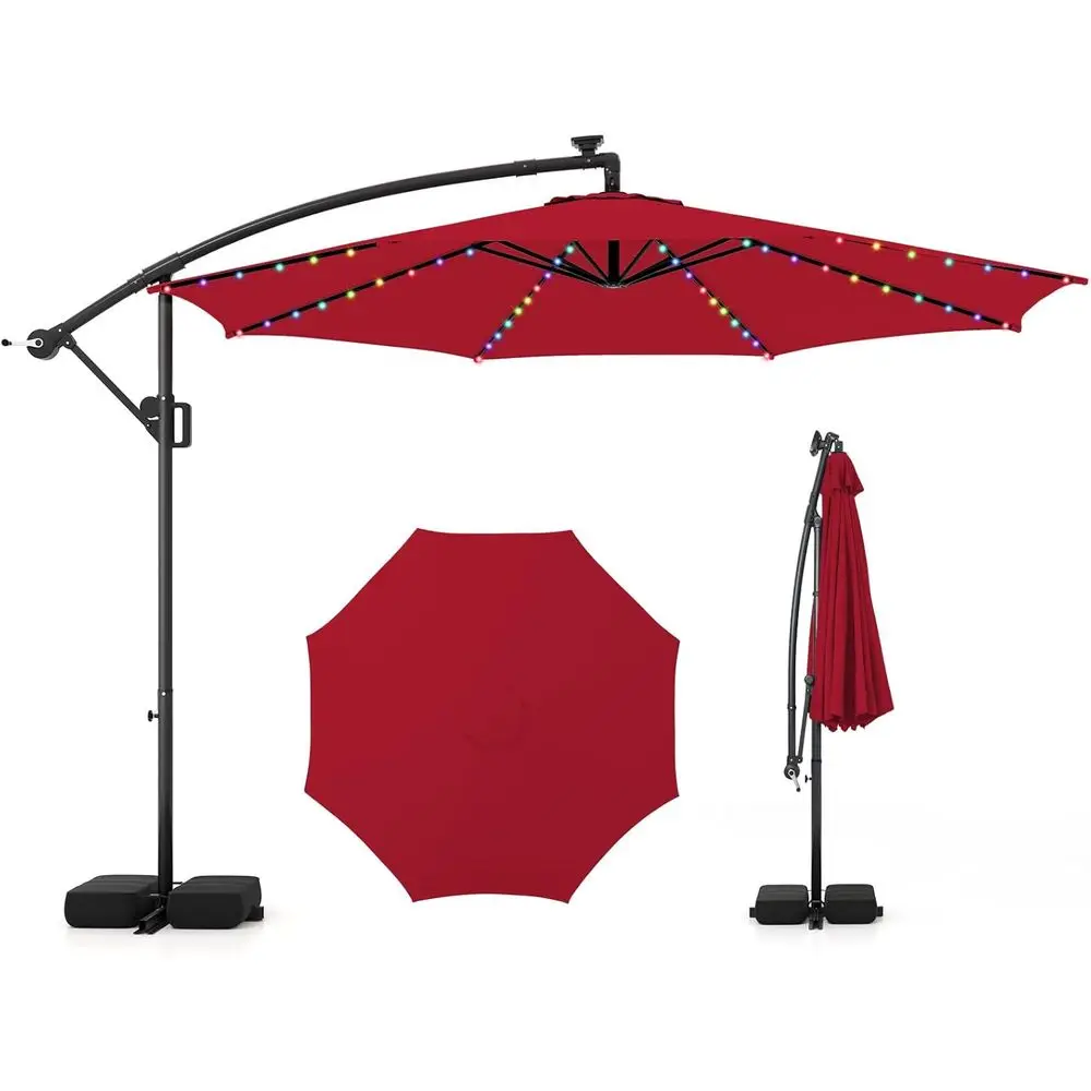 10-Foot Outdoor Patio Umbrella with 9 LED Lights, Cantilever Base, Easy Crank, 360° Rotation