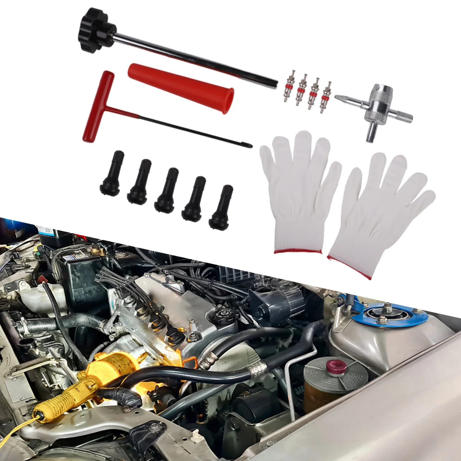 

Tire Maintenance Valve Stem Replacement Multi Vehicle Tire Tool Kit Tire Changer Automotive Tool Set All-inclusive Tool Set