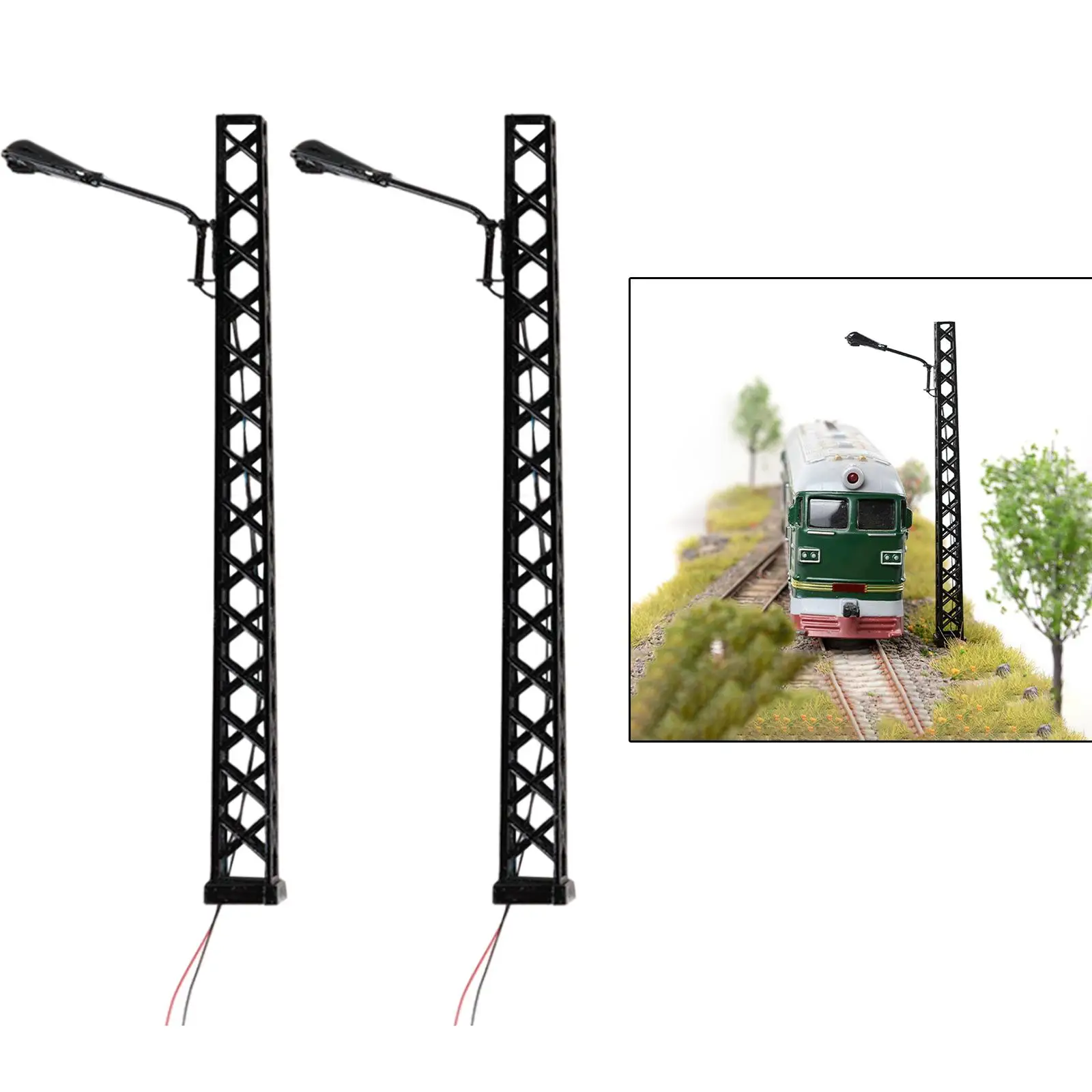 2 Stück 1:87 Gittermast Licht Dekor Mini Zubehör Gebäude Straßenlaterne Laternenpfahl Landschaft Tischmodell Eisenbahn LED