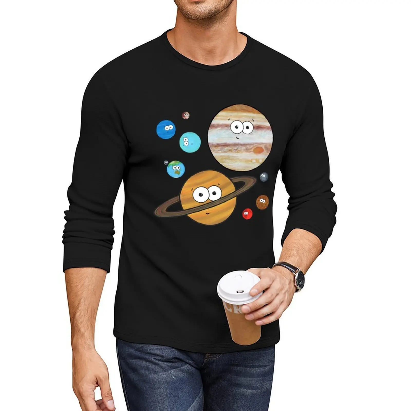 

Cute Planets Long T-Shirt plain t-shirt custom t shirts korean fashion Oversized t-shirt designer t shirt men