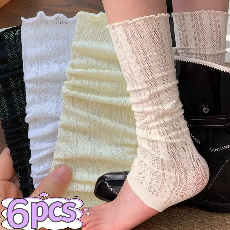 2/6Pcs Girls Ruffles Knee Socks Summer Thin Lace Leg Warmers Hollow Foot Cover Arm Sleeves Sun Protection Arm Sleeves Calf Socks