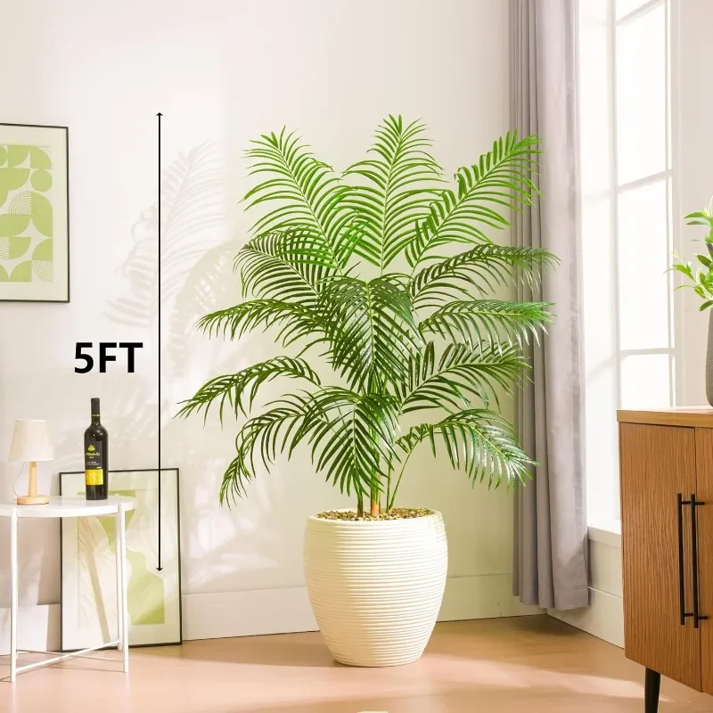 

Artificial Fake Palm Tree with 13 Trunks and Real Bark Design, Premium Polyester,Tropical Paradise Palm Tree in Pot