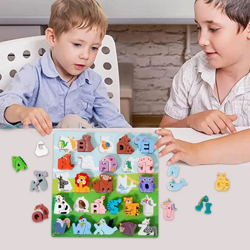 Letter Animals Puzzles Letter Game Matching Puzzle Wooden Alphabet Jigsaw Puzzle For Kids Boys Girls