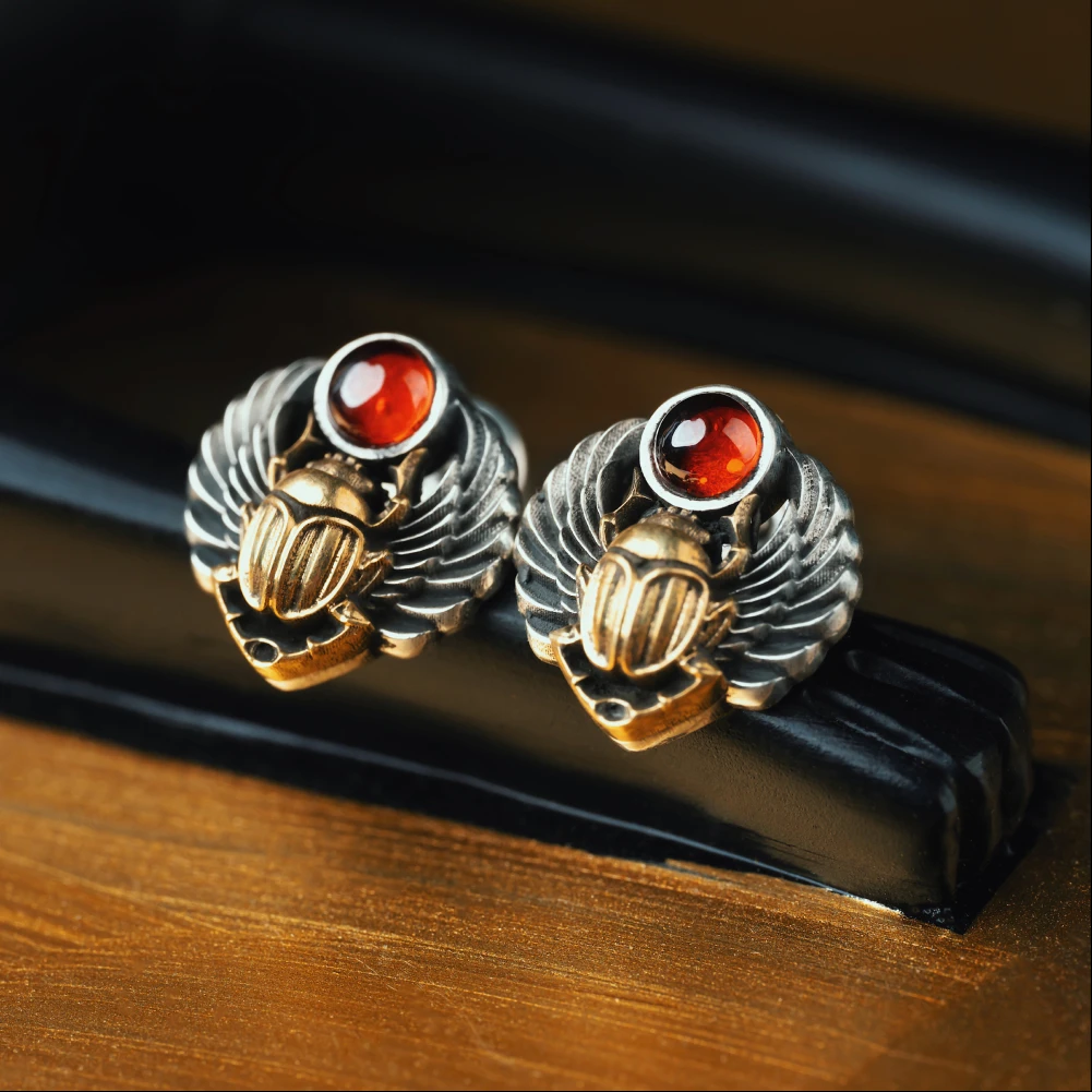 COPPERTIST.WU Scarab Studs Earrings 925 Sterling Silver Stud Earrings Jewelry Gifts for Women Men