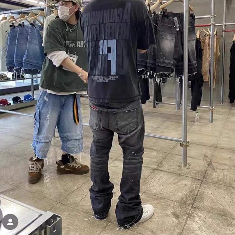 Owen Seak 남성 청바지 데님 코튼 남성 그라데이션 플레어 캐주얼 바지 가을 디자이너 럭셔리 긴 바지