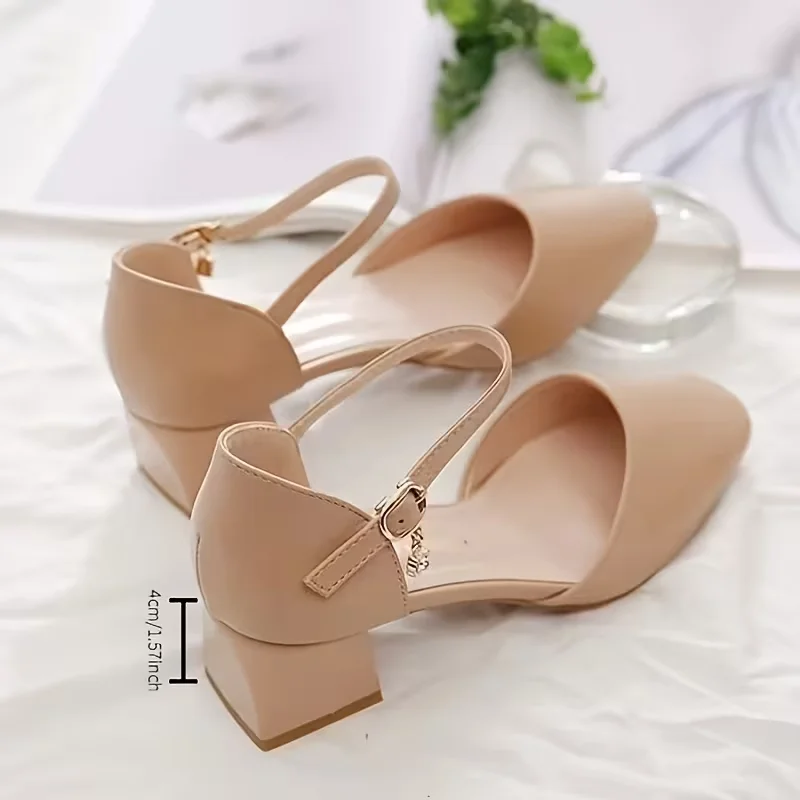 

Women’s Elegant Summer Closed-Toe Shoes, Soft Sole Chunky, Rhinestone T-Strap High Heels, Square Toe Low-Cut Pumps,Shallow Vamp