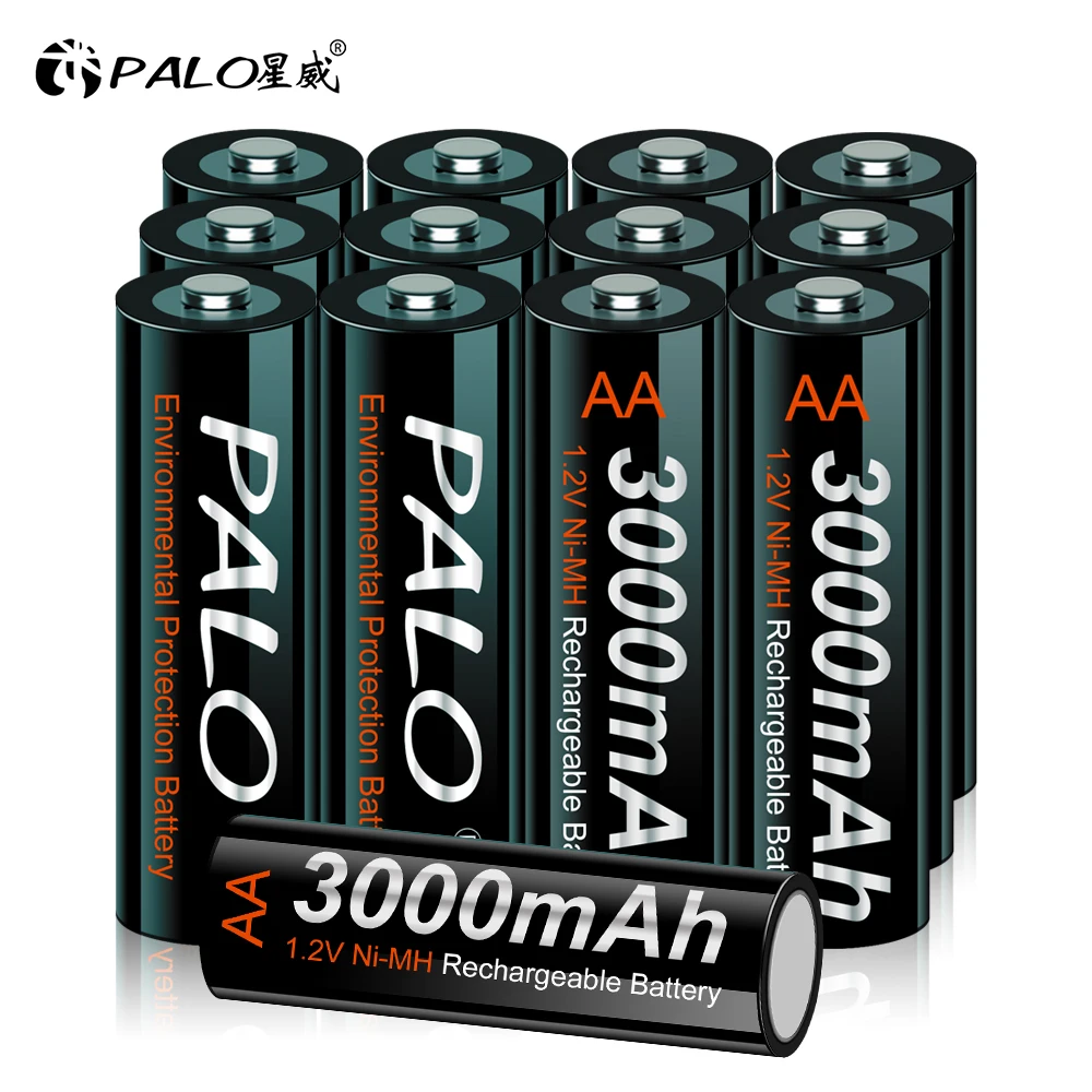 PALO  AA Rechargeable Battery AA Ni-MH 1.2V 3000mAh Ni-MH 2A Pre-charged Bateria low self discharge aa Batteries For Camera Toys