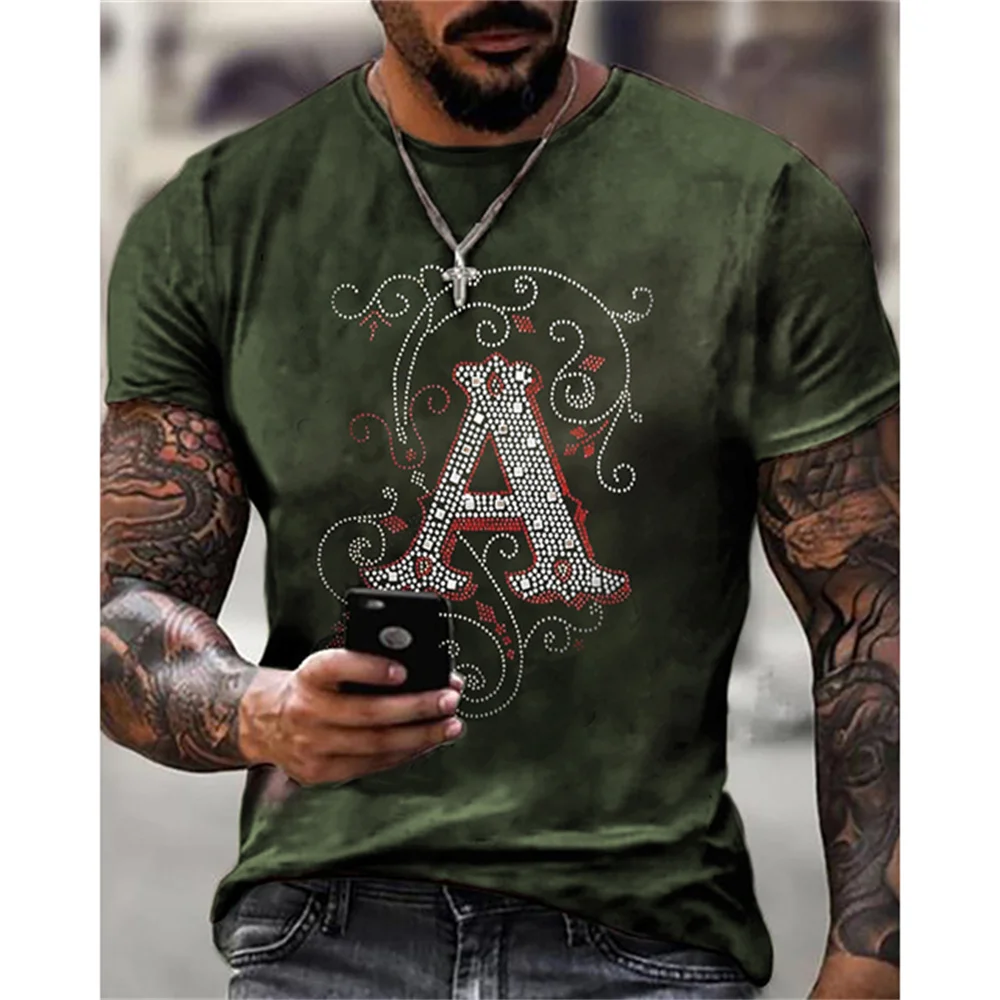 Men's Clothing High Quality Fashion Oversized Tee y2k A Rhinestone Designer Short Sleeve Tops Comfort Casual Street T-shirts New