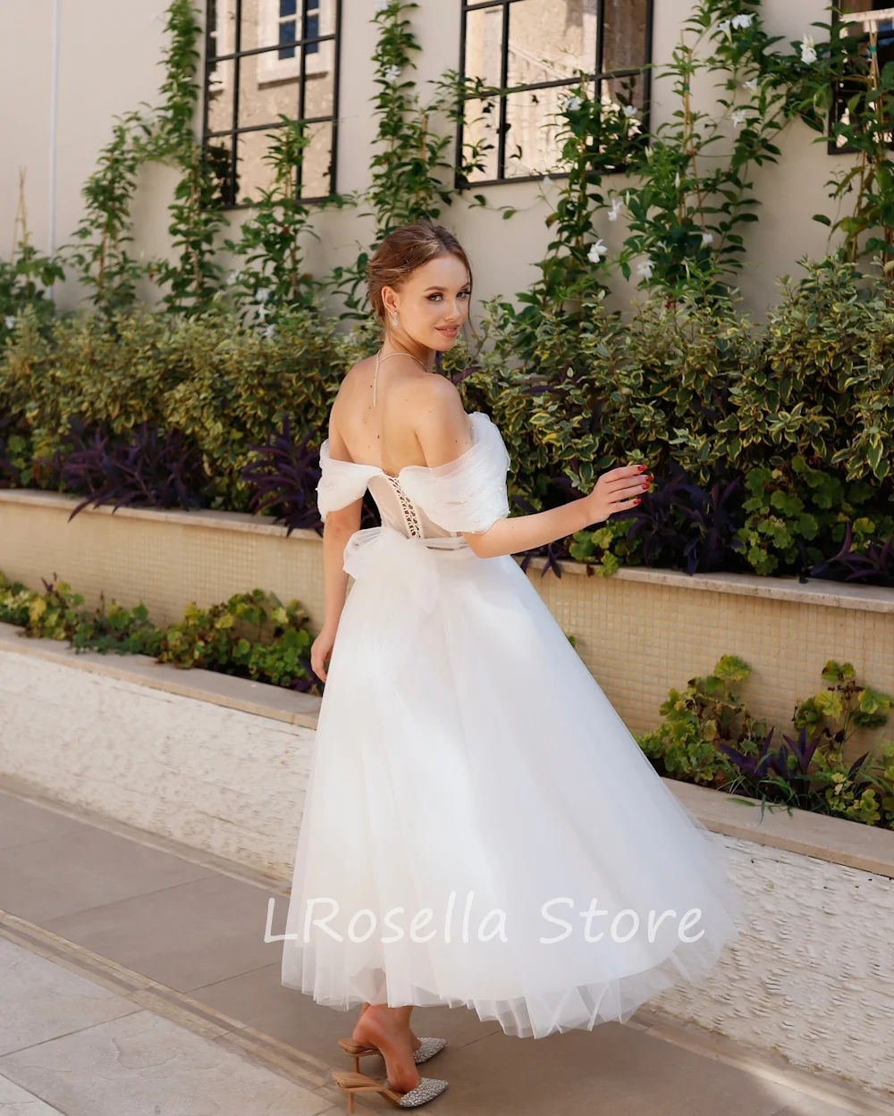 LRosella Wedding Dress Tulle Off The Shoulder Flower Short Sleeve Ankle-Length Elegant Exquisite Morden style Luxury  فساتي2024