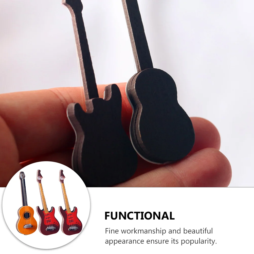 3 PCS Classical Guitar Home Adornment Furniture Educational Toy Wooden House Play Office Simulation Model