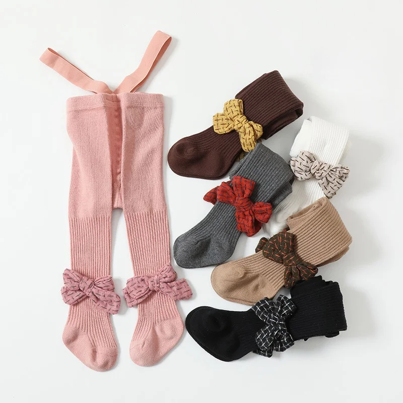 

2026 Spring New Baby Girls Clothes Suspender Leggings Big Bow Toddler Girls Tights Toddler Girls Stockings