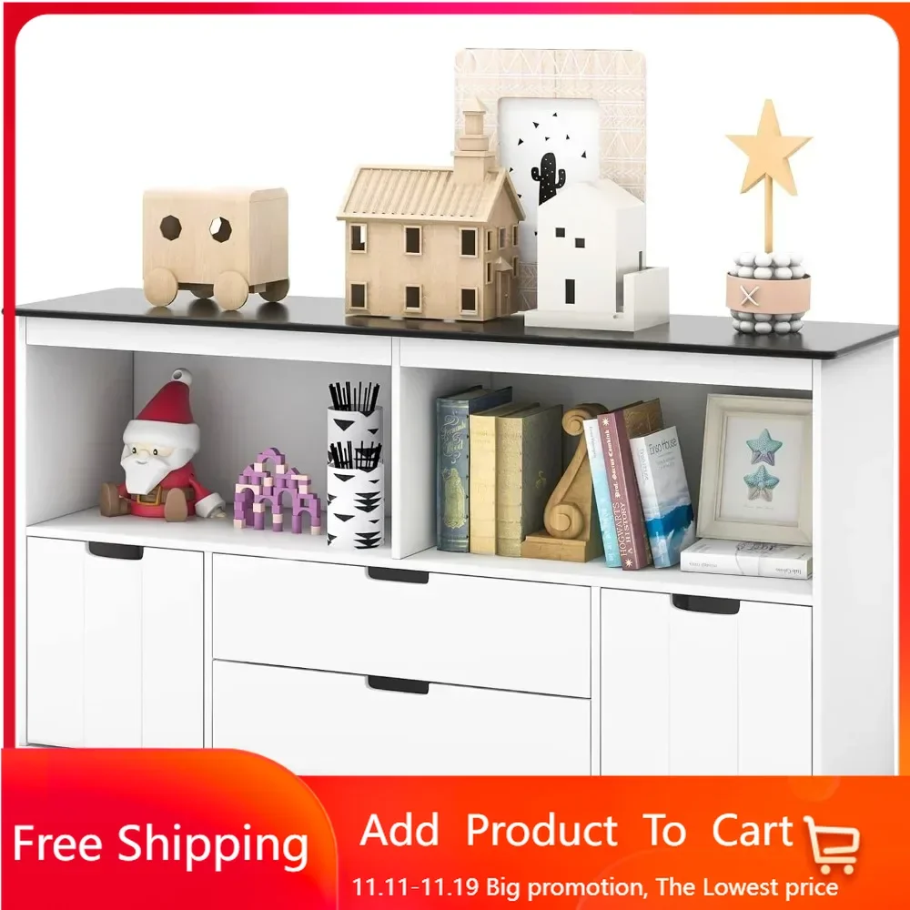 Kids Toy Organizers and Storage, Multifunctional Storage Cabinet Toy Chest with Blackboard, 4 Drawers and 2 Cubbies