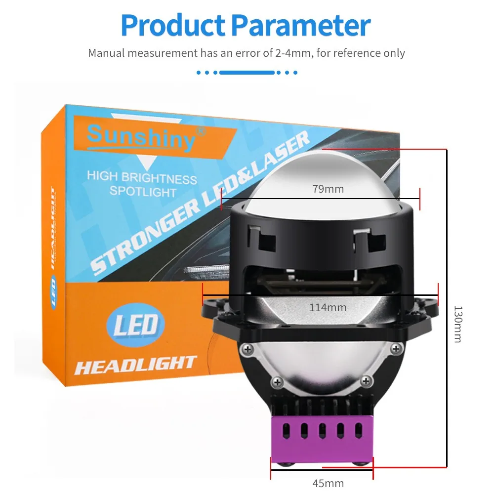 

2.5 Inch Bi LED Projector Lens 12V 55W 6000K 13000LM Hi Lo Beam Built-in Driver Car Headlight