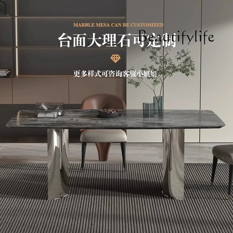 Light luxury marble dining table Household luxury dining table and chairs Large flat high-end dining table can be customized