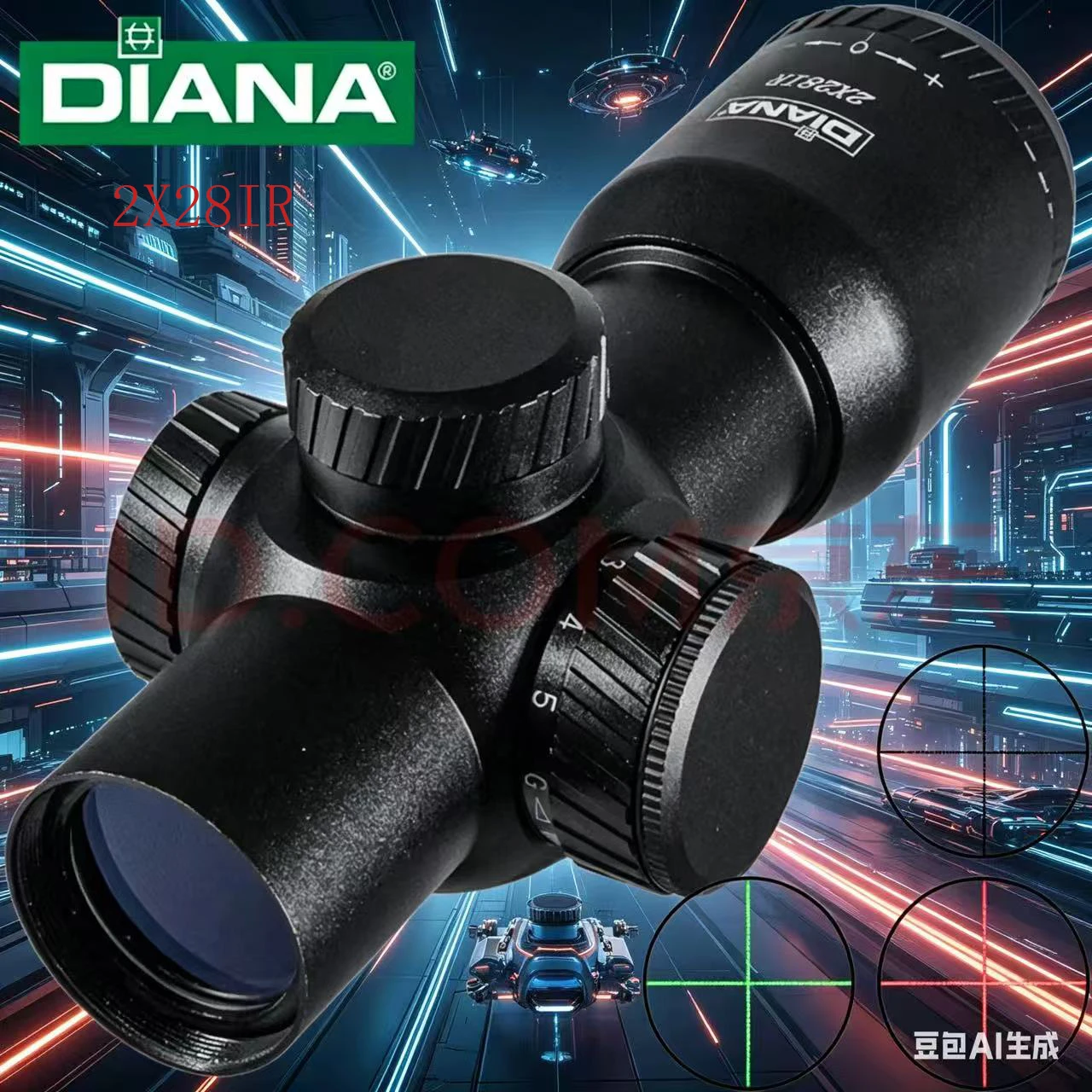 DIANA 2X28 2x fixed-magnification telescope with 20 fixtures, ultra-wide field of view red and green optical sighting crosshairs