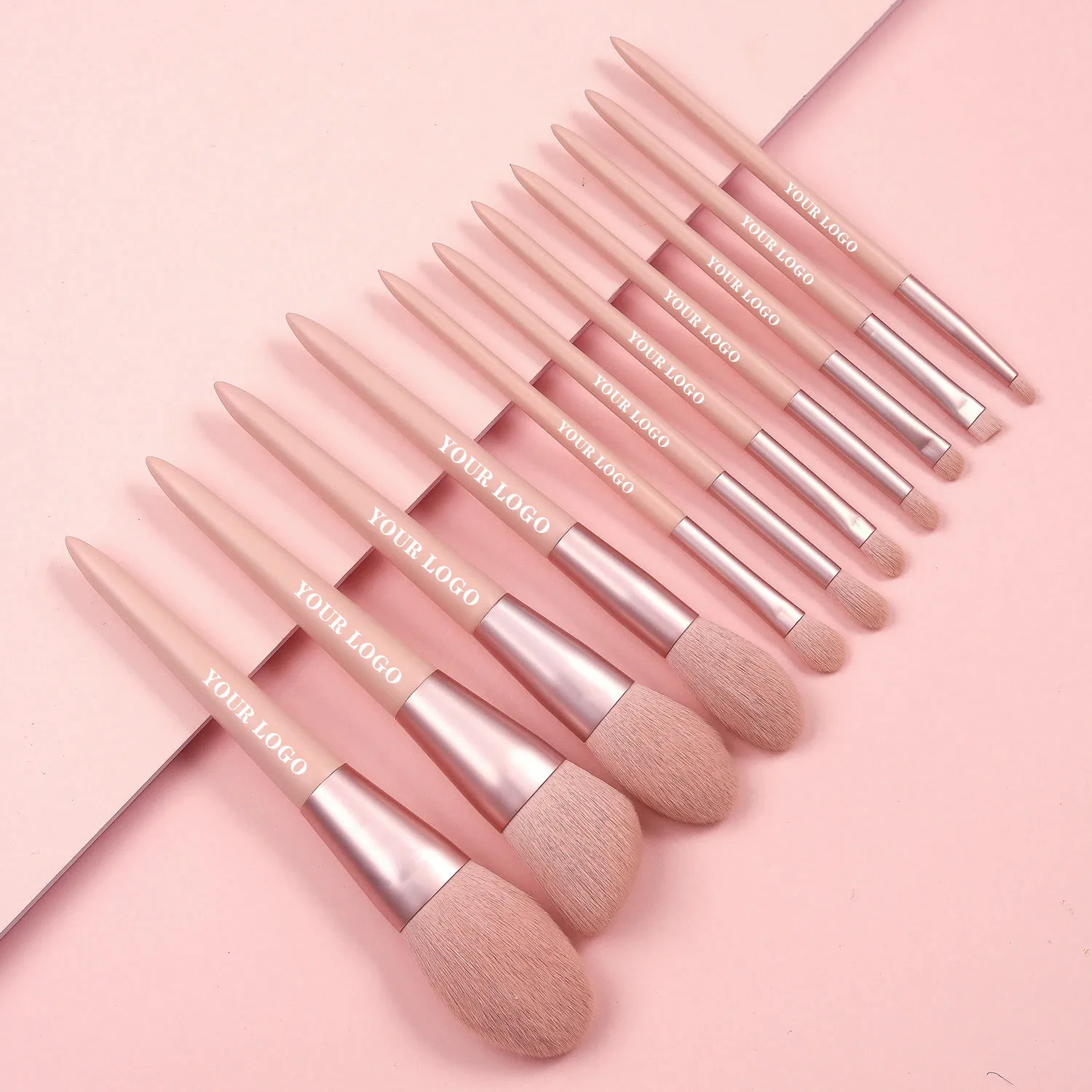 Conjunto de pincéis de maquiagem, 11 peças, marca própria, kit de pincéis de maquiagem de cabelo sintético vegano, rosa, cosméticos profissionais personalizados com logotipo, 8 conjuntos