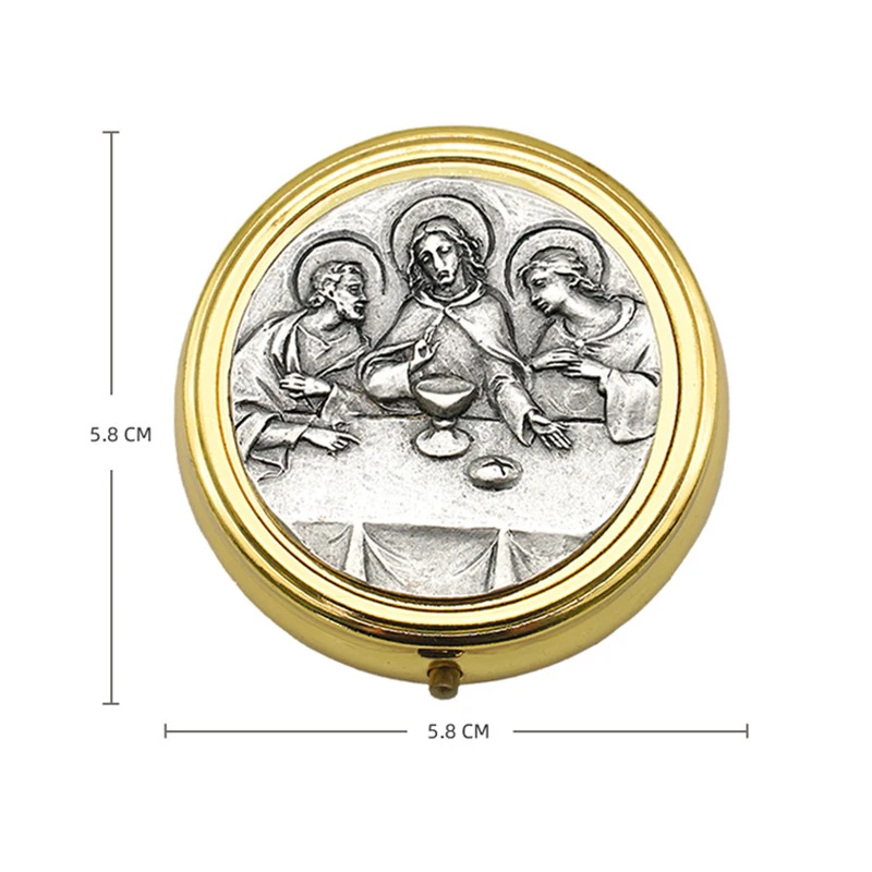 Embossed Statues et Sculptures Eucharist Box Portable Brass Plated with 24k Gold for Priest Mass Articulos Religiosos Catolico