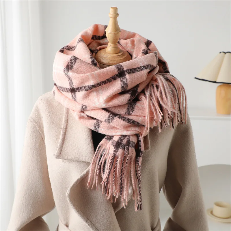 

Luxury Brand Plaid Cashmere Scarf for Women Winter Warm Pashmina Lady Shawls and Wraps Casual Tassel Bufanda Muffler Blanket