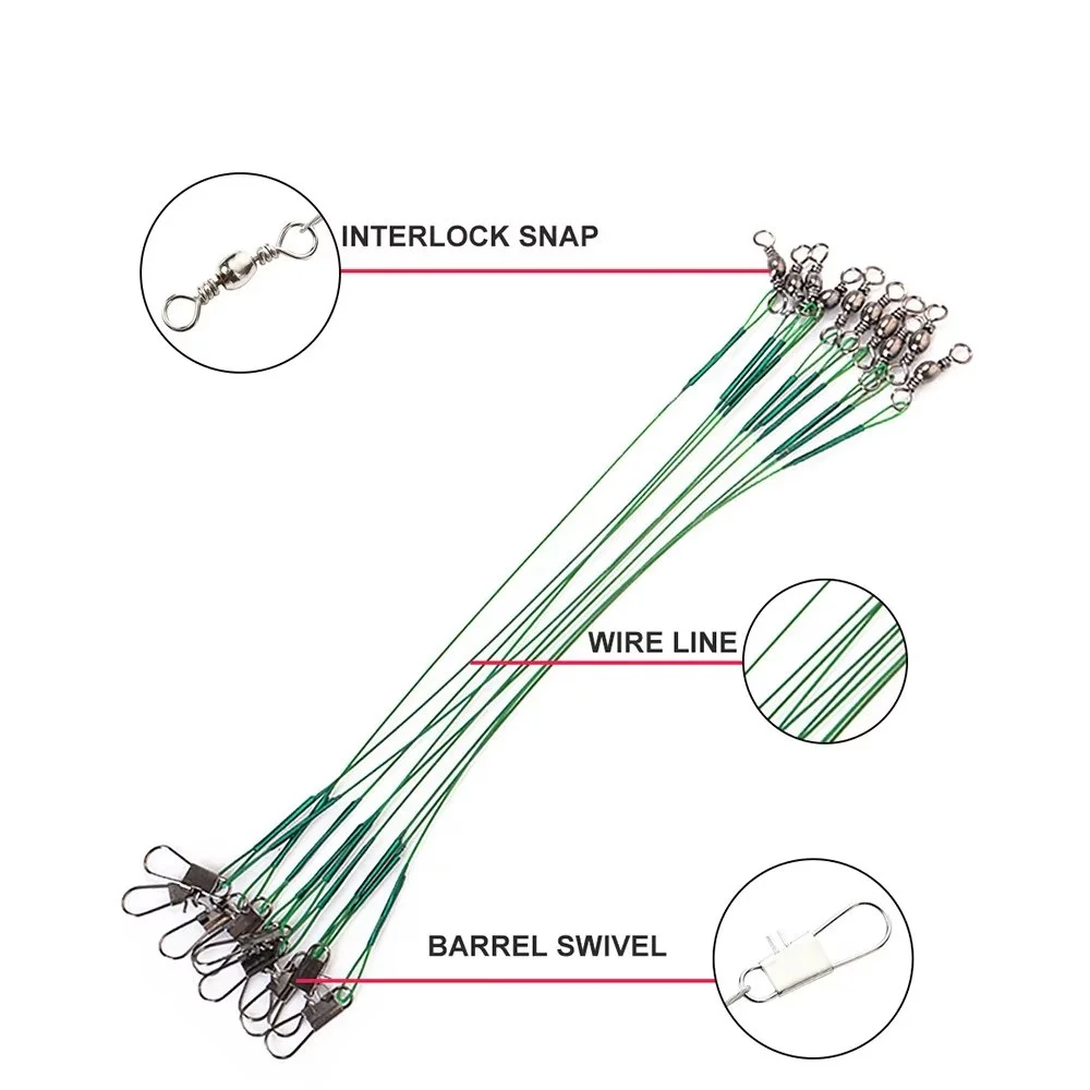 NGB 10pcs Stainless Steel Leash Fishing Wire Leader With Swivel 15cm/20cm/25cm/30cm Fishing Line Fishing Rope Spinning