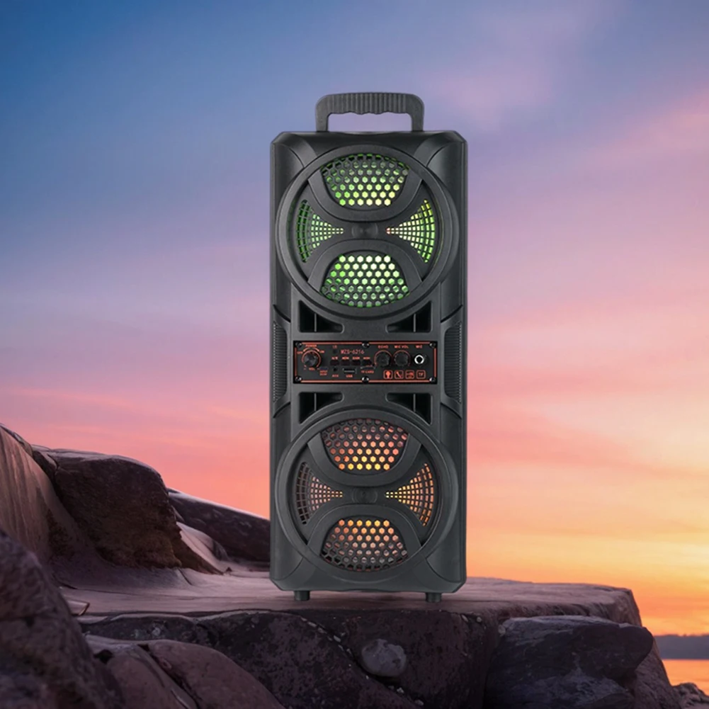 Bluetooth-Compatible Speaker Wireless Stereo Speaker with Double Subwoofer Deep Bass Lights Loud Boombox for Home Party Travel
