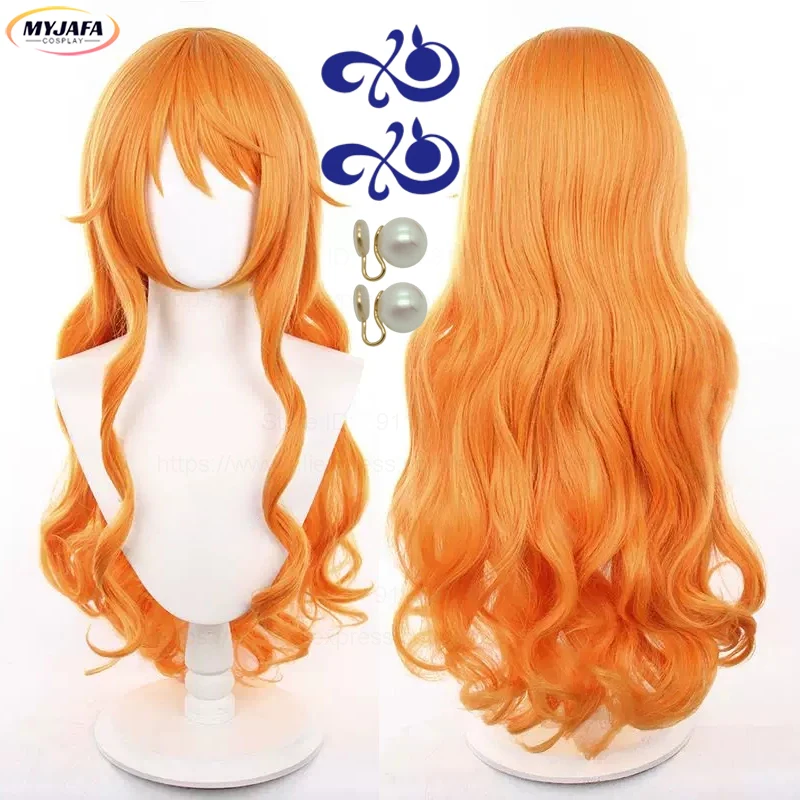 

High Quality Nami Cosplay Wig 75cm Curly Wavy And Short Orange Heat Resistant Synthetic Hair Party Anime Nami Wigs + Wig Cap
