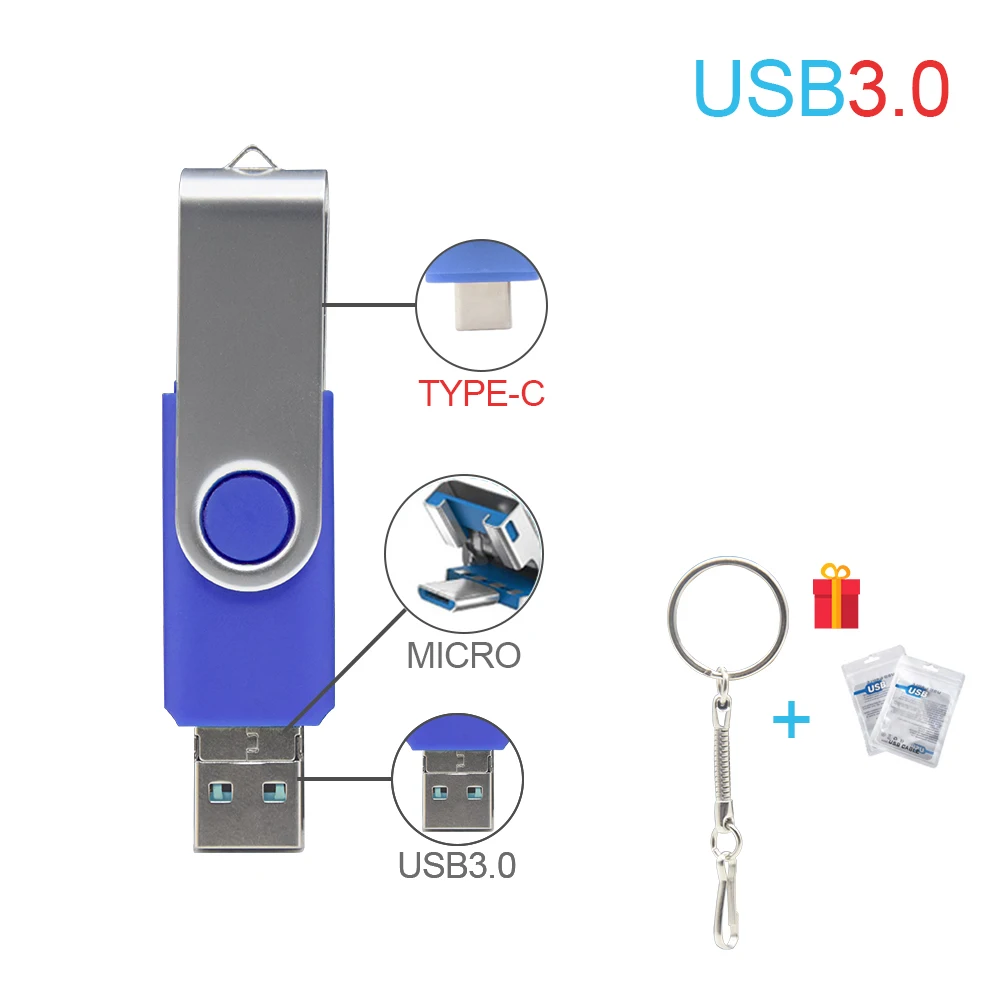 

OTG USB Flash Drive 3 IN 1 USB 3.0 & Type C & Micro USB Pen Drive 512GB 256GB 128GB 64GB 32GB High Speed Pendrive