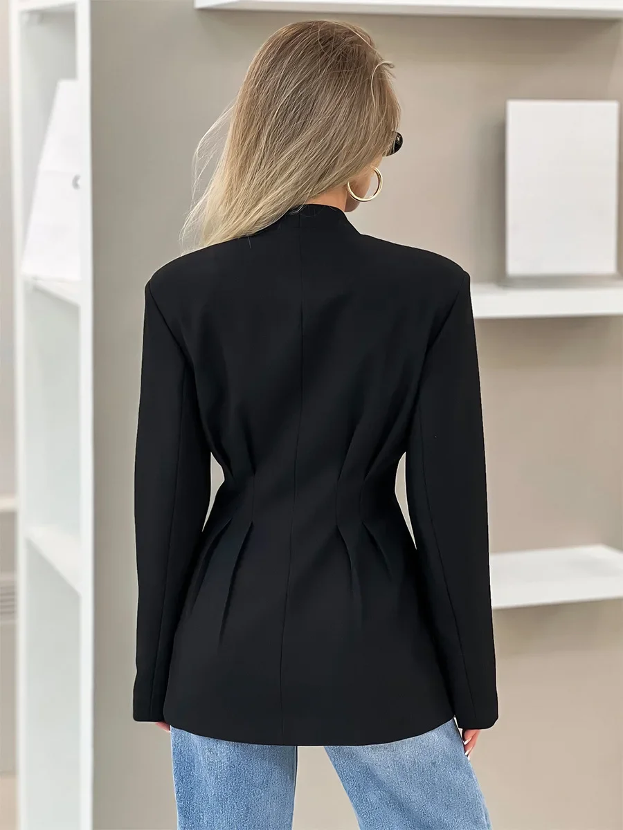 Wolfeel 새로운 여성 v 넥 허리 Cinched Blazer 우아한 Office Ready 솔리드 컬러 가을 겨울 캐주얼 데일리웨어 슈트