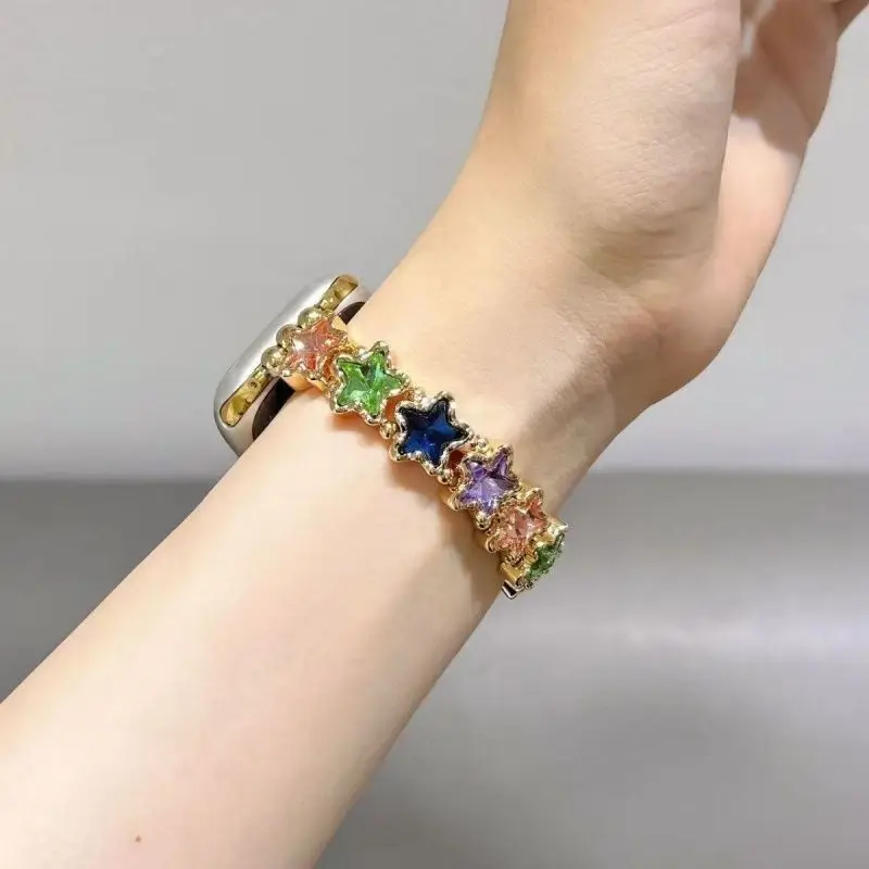 Pentagram Sparkling Diamond Color Compatible iWatch Strap 38mm 40mm 41mm 42mm 44mm 45mm 49mm Fashionable Handmade Strap