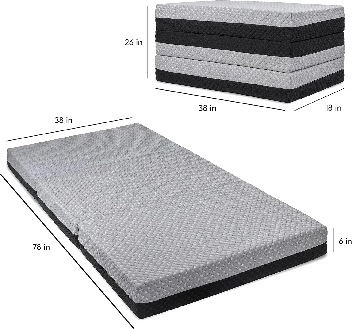 Milliard Dual Sided Premium Tri Folding Mattress, Memory Foam Foldable Mattress with Waterproof Washable Cover, Twin XL