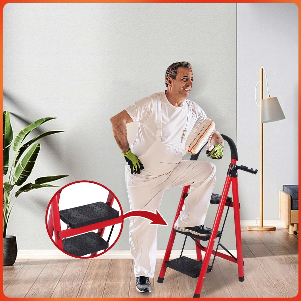 3 Step Folding Ladder Sturdy& Portable Stepping Stools 300 Lbs Load ...