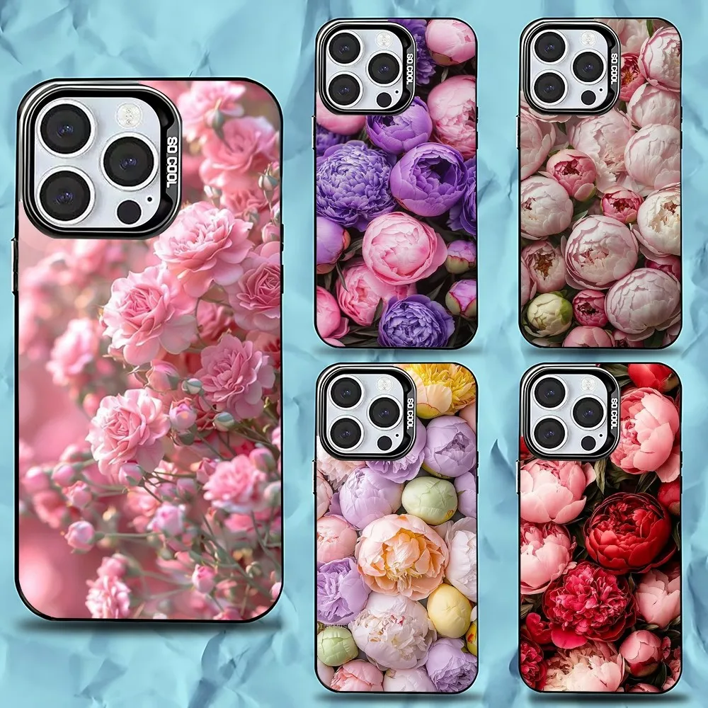 

pink peonies Phone Case For iPhone 16,15,14,13,12,11,Pro,Max,Plus,Mini,XS,SE Anti Fall Black Matte Hard Bumper