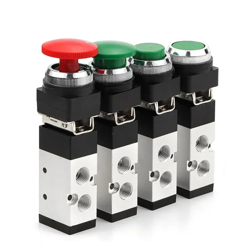 Pneumatic Mechanical Valve 2 Position 5 Way Manual Valve Air Switch Control Valve Push Button Momentary