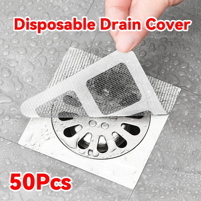 

50pcs Disposable Hair Catcher for Shower Mesh Shower Drain Covers Floor Sink Strainer Filter Mesh Sticker Bathroom Accessories