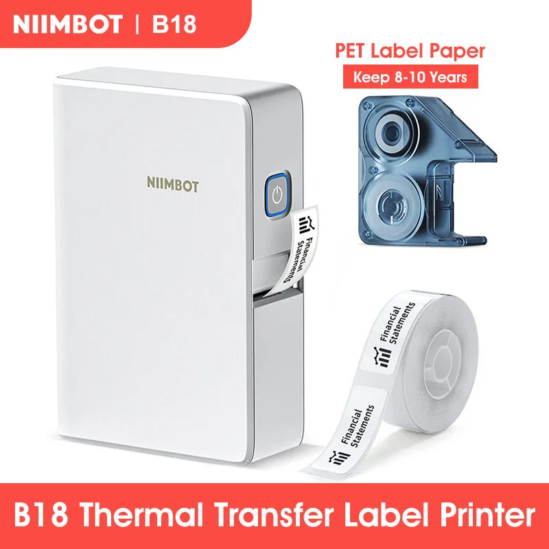 

NIIMBOT B18 Label Printer Portable Home Office Cable Jewelry Thermal Transfer Ribbon Printer Inside Black Ribbon Sticker Maker