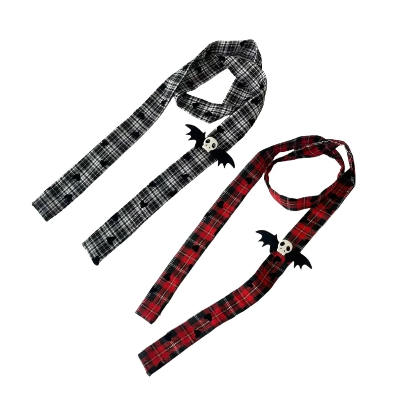 

2000s Uniform Long Scarf for Women Girl All Matching Checked Scarf Anime Costume Narrow Scarf Dark Series Scarves Neckwear