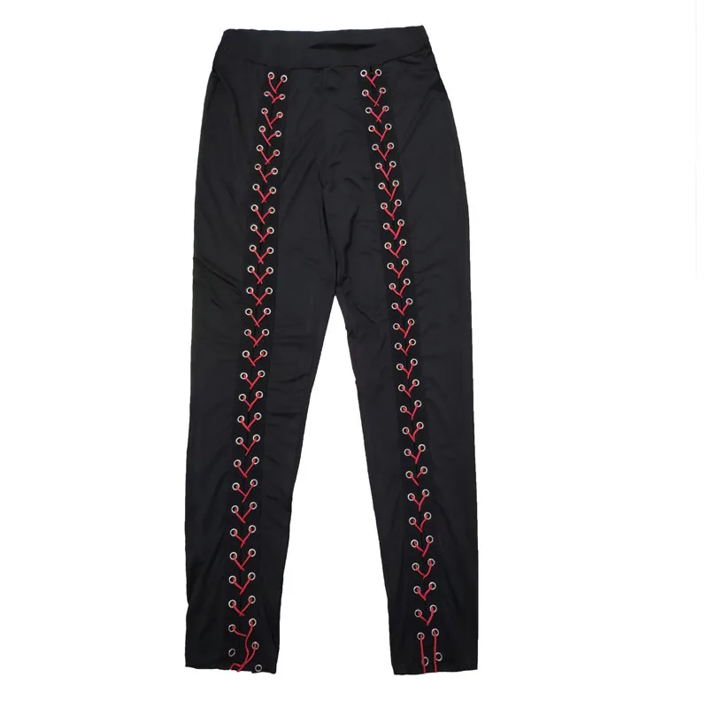 Frauen Schwarz Leggings Sexy Umreifung Strang Leer Seil Slim Fit Außen Tragen Hosen Mit Löcher Vorderes Lila Rot Große Größe vier – Detail 7