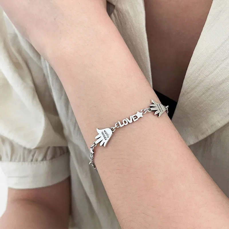 S925 Sterling Silver New Palm Letter Bracelet Female Original niche Design Personalized Versatile Handicraft