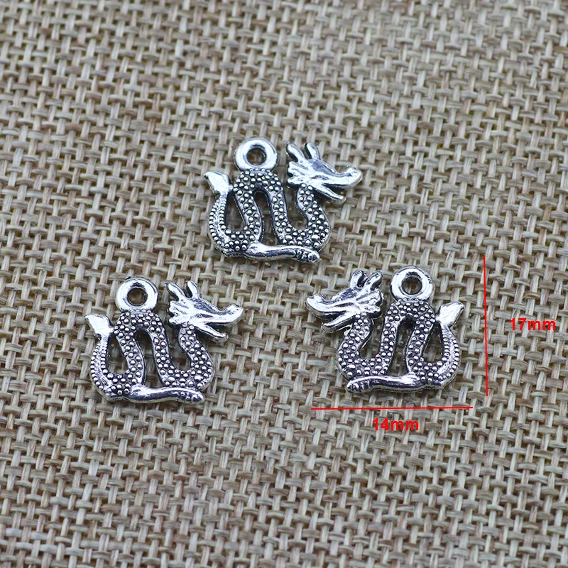 20Pieces 14*17mm Mixed Alloy Antique Silver Color Dragon Wicca Charms Bracelet Pendant Accessory For DIY Jewelry Making