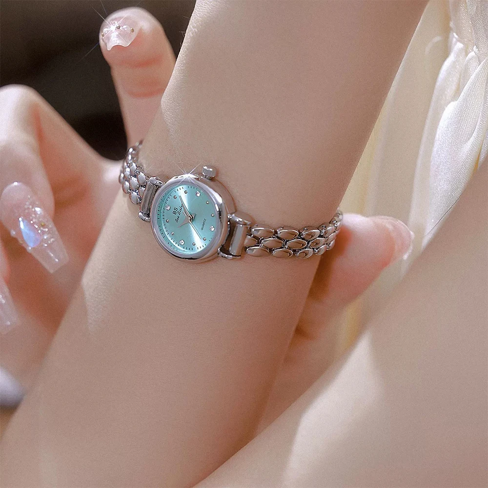 BS Luxury Women's Watches Simple Retro Gold Silver Women's Wristwatch Elegant Quartz Small Chain Watch Woman