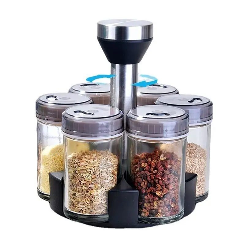 6-Jar Revolving Spice Rack Organizer Spinning Countertop Stainless Steel, Glass, Plastic As Shown (Spices Not Included)