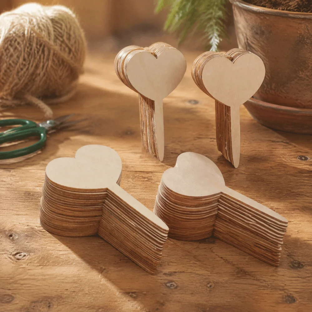 100PCS Heart Wooden Plant Labels 4.72 X 1.77 in Lightweight Garden Markers Write on 2.5 Mm Thick Plant Labeling Sticks