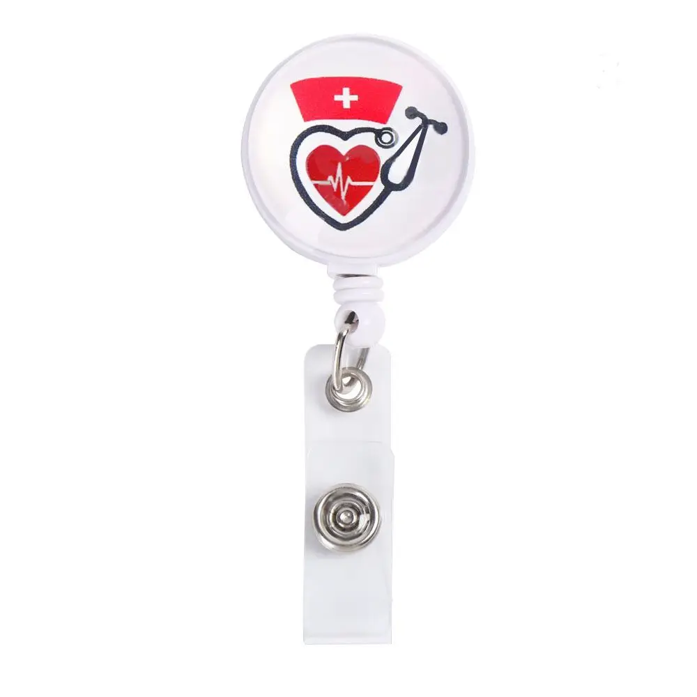 

Retractable Love Heart Stethoscope Pattern Anti-Lost Clip for Nurse Doctor Student Badge Reel Clip ID Card Badge Holder