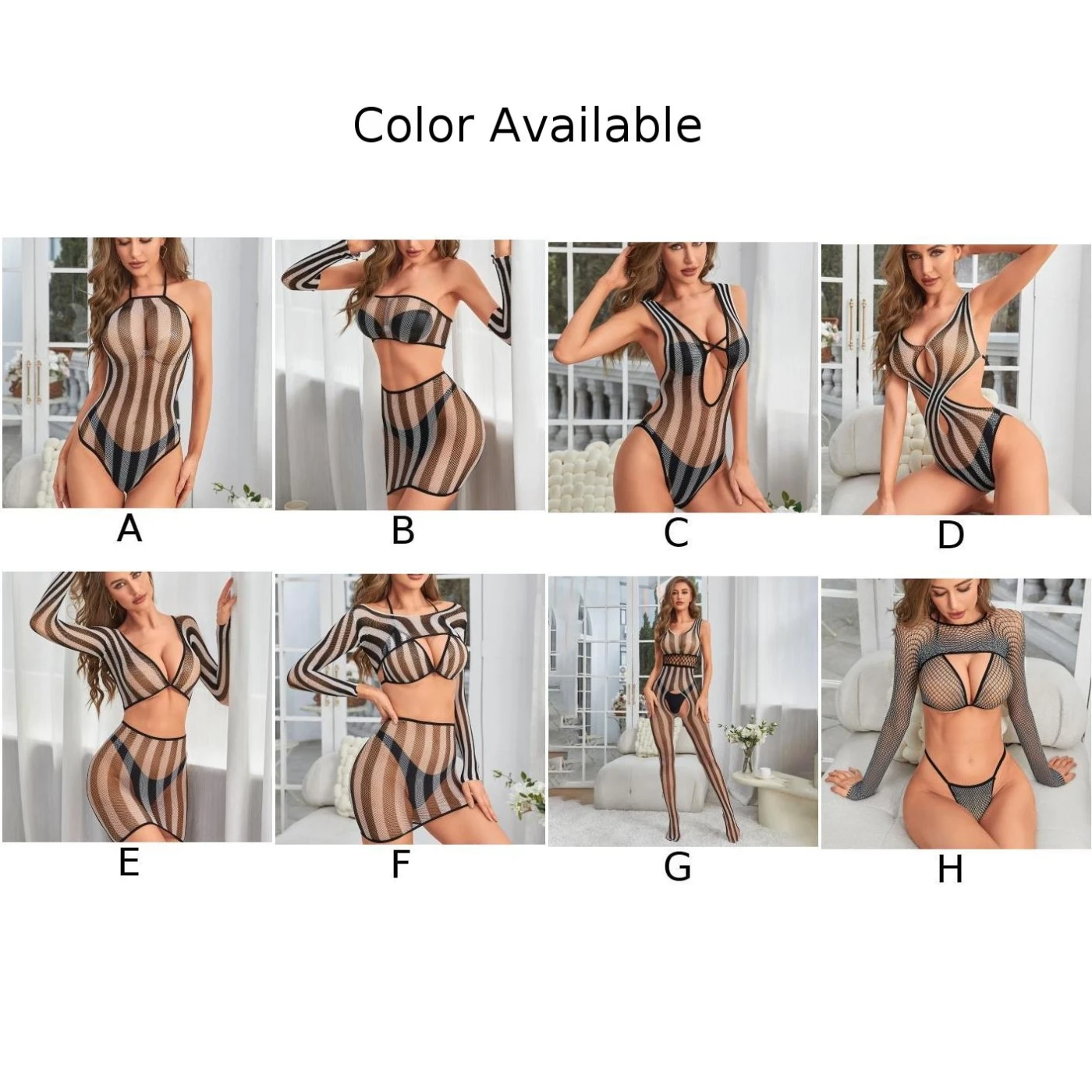 Body de lencería Sexy para mujer, traje de Bikini de malla transparente a rayas blancas y negras